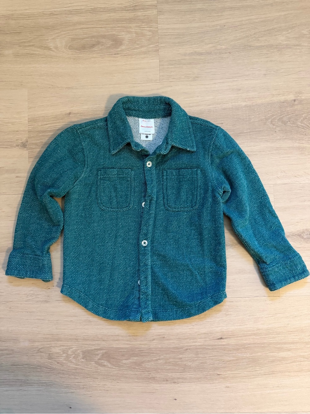 Hanna Andersson Teal Herringbone Button-Down Shirt